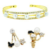 Flower Eternity Rose Gold Stud Earring + Cz Pearl Cuff Kada Combo