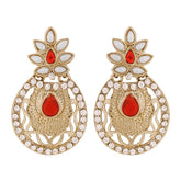 Flower Filigree Antique Rhodium Pearl Red Earring For Women