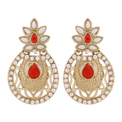Flower Filigree Antique Rhodium Pearl Red Earring For Women