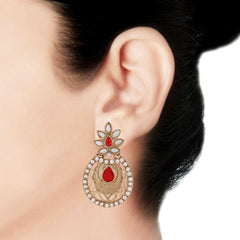Flower Filigree Antique Rhodium Pearl Red Earring For Women