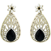 Pear Flower Filigree Antique Rhodium Pearl Black Earring For Women