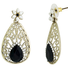 Pear Flower Filigree Antique Rhodium Pearl Black Earring For Women
