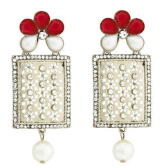 Designer American Diamond Pink Pearl Rhodium Long Earring For Women