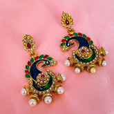 Peacock Meenakari Red Green Pearl Dangling Earring For Women