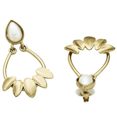 Italian Petal Pearl Gold Plated Dangling Earring For Women