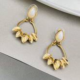 Italian Petal Pearl Gold Plated Dangling Earring For Women