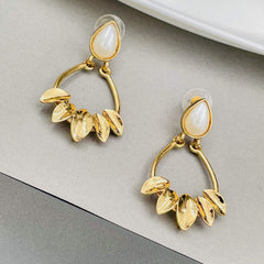 Italian Petal Pearl Gold Plated Dangling Earring For Women