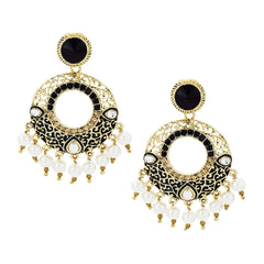 Chaand Bali Filigree Black Meenakari Kundan Pearl Earring For Women