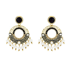Chaand Bali Filigree Black Meenakari Kundan Pearl Earring For Women