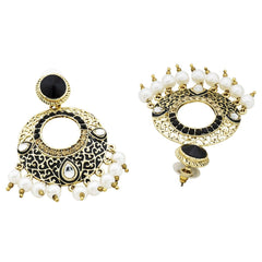 Chaand Bali Filigree Black Meenakari Kundan Pearl Earring For Women