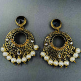 Chaand Bali Filigree Black Meenakari Kundan Pearl Earring For Women
