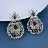 Flower Filigree Antique Rhodium Pearl Green Earring For Women