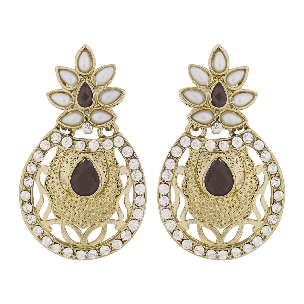 Flower Filigree Antique Rhodium Pearl Black Earring For Women