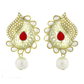 Paisley Filigree Antique Rhodium Pearl Red Earring For Women