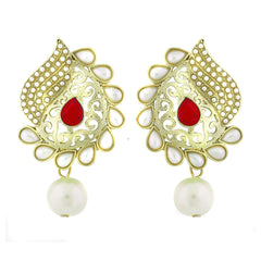 Paisley Filigree Antique Rhodium Pearl Red Earring For Women