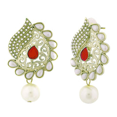 Paisley Filigree Antique Rhodium Pearl Red Earring For Women