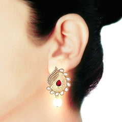 Paisley Filigree Antique Rhodium Pearl Red Earring For Women