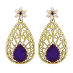 Pear Flower Filigree Antique Rhodium Pearl Blue Earring For Women