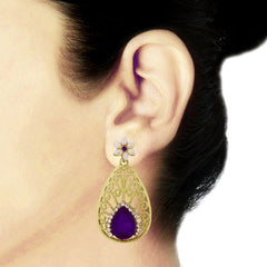 Pear Flower Filigree Antique Rhodium Pearl Blue Earring For Women