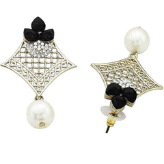 Pear Flower Filigree Antique Rhodium Pearl Black Earring For Women