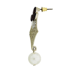 Pear Flower Filigree Antique Rhodium Pearl Black Earring For Women