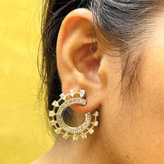 Chaand Crescent American Diamond Baguette 18K Gold Stud Earring