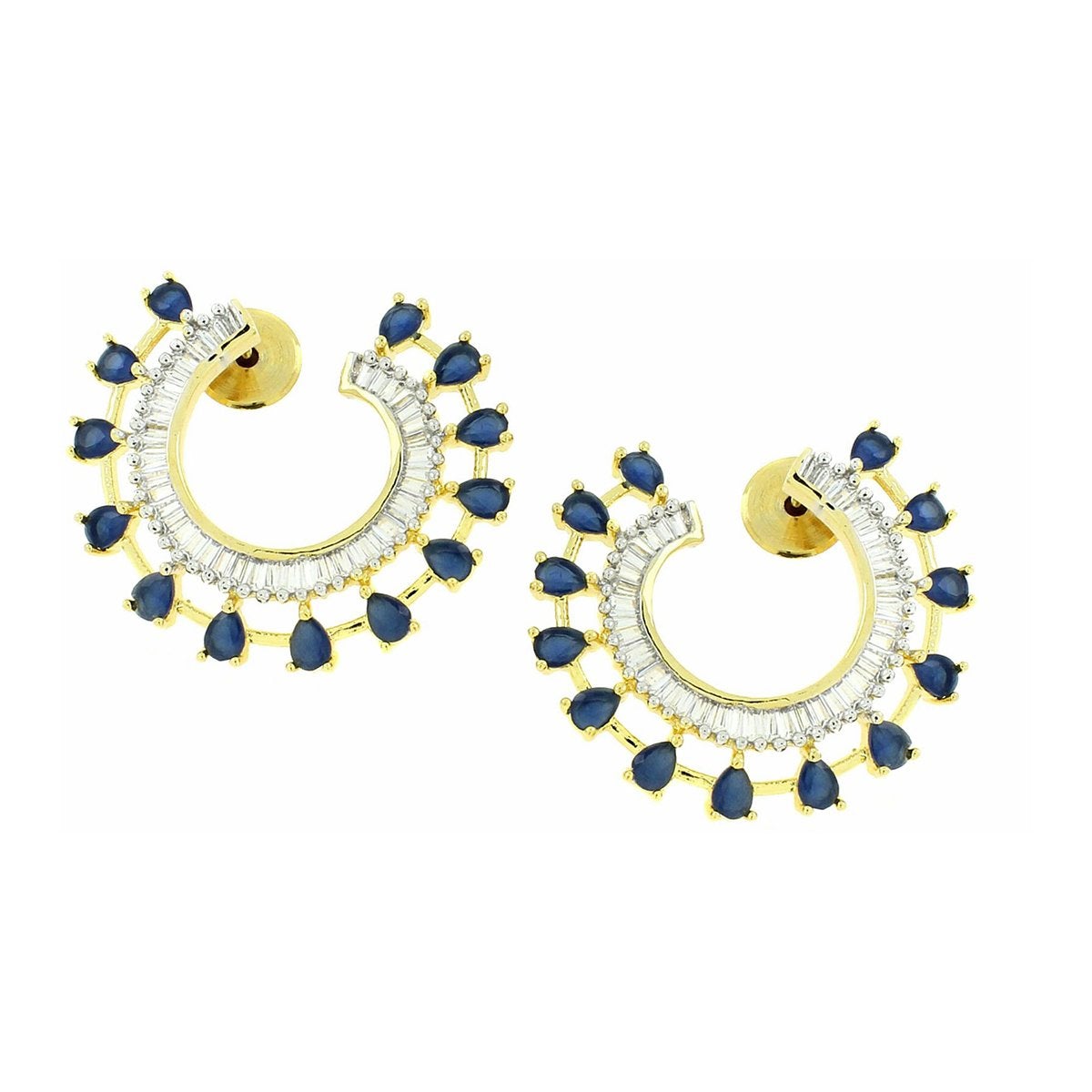 Chaand Crescent American Diamond Sapphire Blue 18K Gold Stud Earring