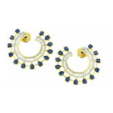 Chaand Crescent American Diamond Sapphire Blue 18K Gold Stud Earring