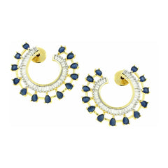 Chaand Crescent American Diamond Sapphire Blue 18K Gold Stud Earring