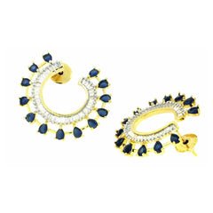 Chaand Crescent American Diamond Sapphire Blue 18K Gold Stud Earring