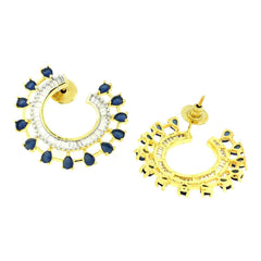 Chaand Crescent American Diamond Sapphire Blue 18K Gold Stud Earring