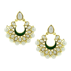 Chaand Bali Green Enamel Meenakari Gold Pearl Jhumki Earring Women