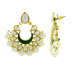 Chaand Bali Green Enamel Meenakari Gold Pearl Jhumki Earring Women
