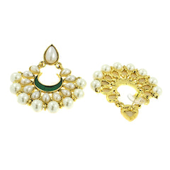 Chaand Bali Green Enamel Meenakari Gold Pearl Jhumki Earring Women