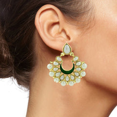Chaand Bali Green Enamel Meenakari Gold Pearl Jhumki Earring Women