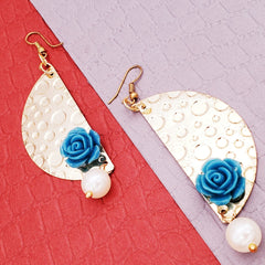 Geometric Flower Blue 18K Gold Plated Dangling Earring For Women