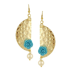 Geometric Flower Blue 18K Gold Plated Dangling Earring For Women