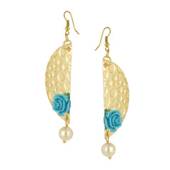 Geometric Flower Blue 18K Gold Plated Dangling Earring For Women