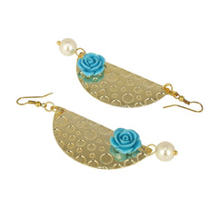 Geometric Flower Blue 18K Gold Plated Dangling Earring For Women