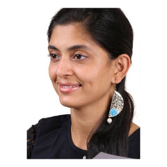 Geometric Flower Blue 18K Gold Plated Dangling Earring For Women