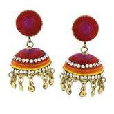 Vibrant Thread Red Pink Yellow Orange Antique Gold Jhumki Earring