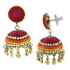 Vibrant Thread Red Pink Yellow Orange Antique Gold Jhumki Earring
