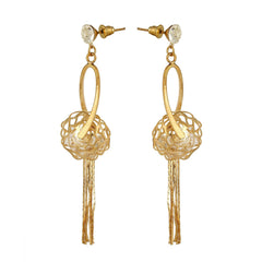Dainty Rose Gold American Diamond Cz Dangling Tassel Earring For Women