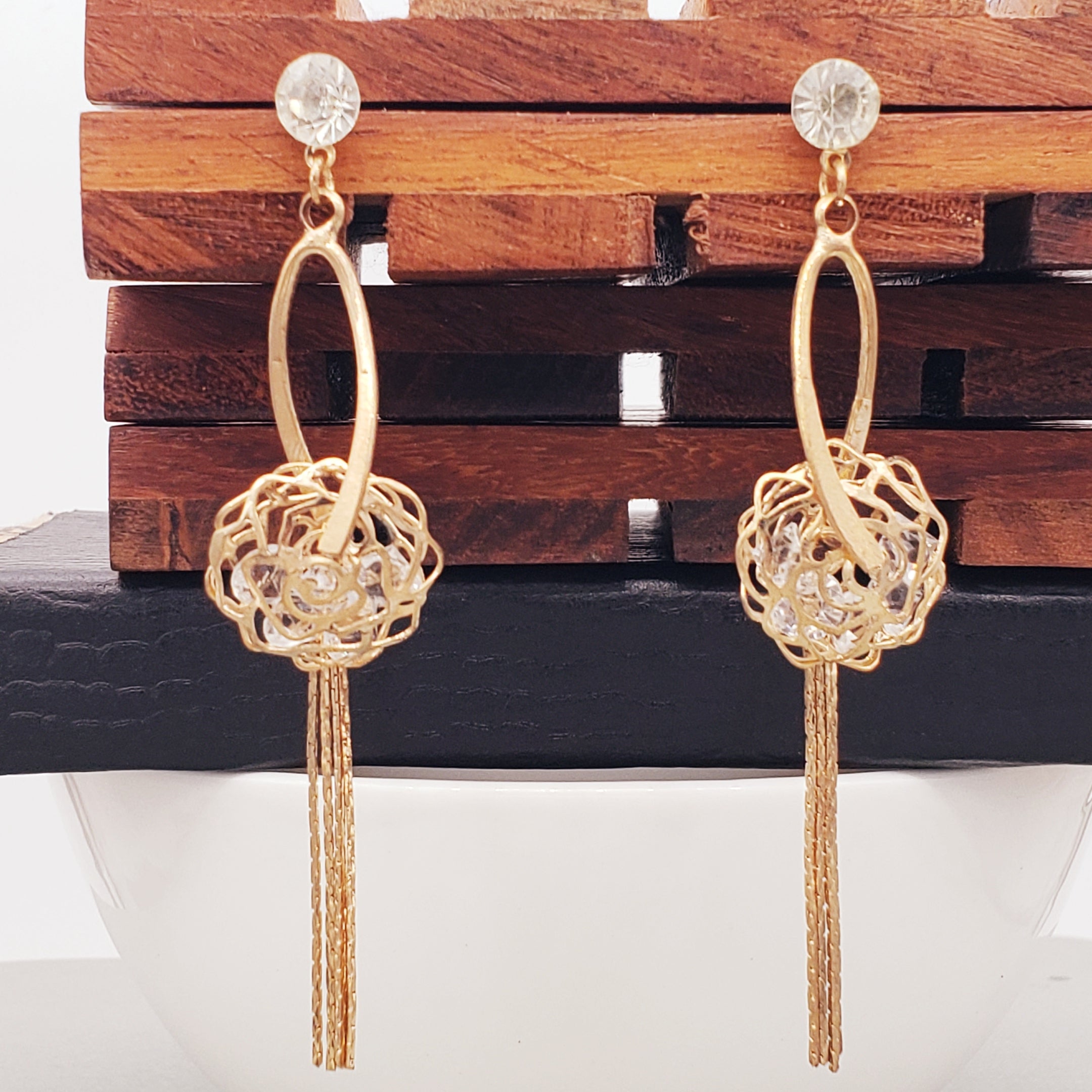 Dainty Rose Gold American Diamond Cz Dangling Tassel Earring For Women