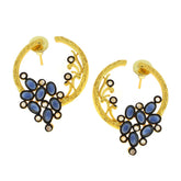 Flower Filigree Victorian Sapphire Blue Gold Crescent Stud Earring