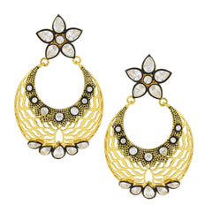 Flower Chaand Bali Kundan Polki American Diamond Cz Gold Earring