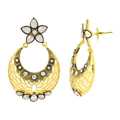 Flower Chaand Bali Kundan Polki American Diamond Cz Gold Earring
