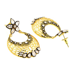 Flower Chaand Bali Kundan Polki American Diamond Cz Gold Earring