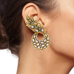 Flower Kundan Polki Gold Plated Chaand Bali Ear Cuff Earring