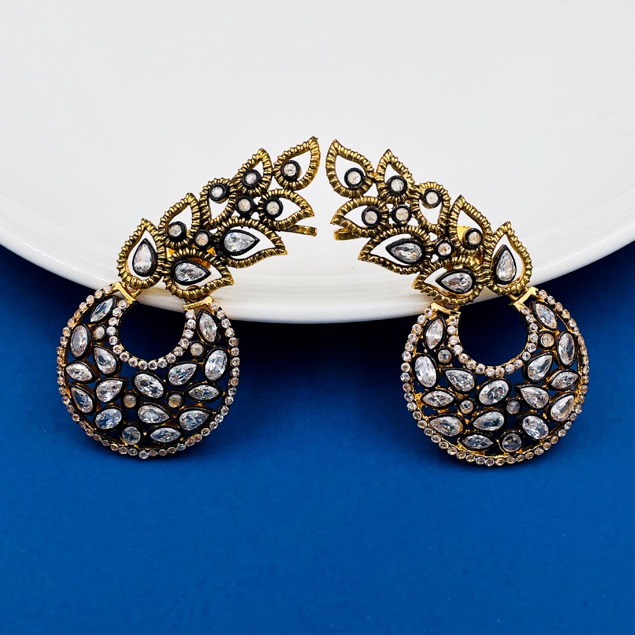 Flower Kundan Polki Gold Plated Chaand Bali Ear Cuff Earring